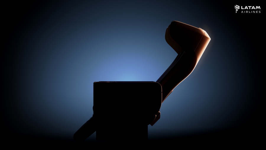 Silhouette d'un combiné téléphonique dans un fond dégradé, avec la marque Latam Airlines.